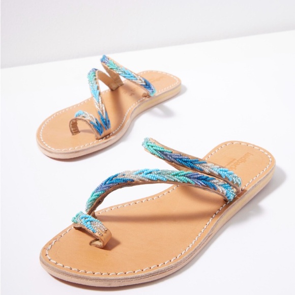Anthropologie New laidback London hand embellished flat sandal Pool Party Boho🌈 - Picture 10 of 11